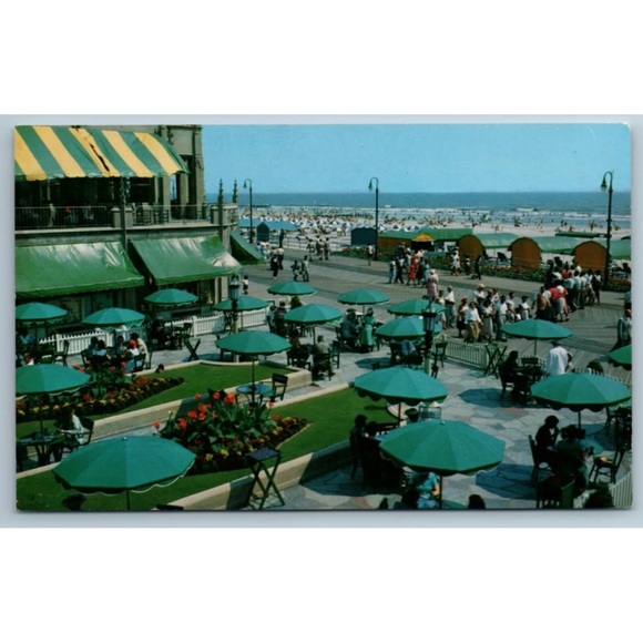 Dennis Hotel Terrace Boardwalk Scene - Atlantic City New Jersey Postcard - Picture 1 of 4